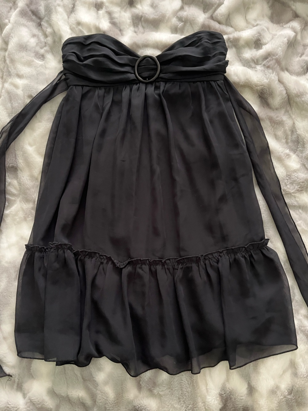 Black Strapless Ruffle Hem babydoll dress